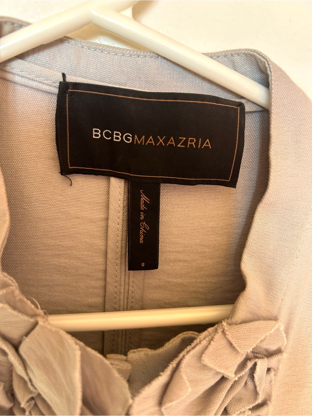 BCBGMaxAzria Men's Light Beige Dress Shirt with Ruffled Collar